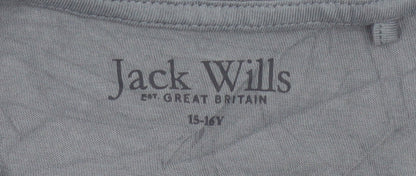 Jack Wills Boys Grey Crew Neck Cotton T-Shirt 15-16 Years Casual Logo