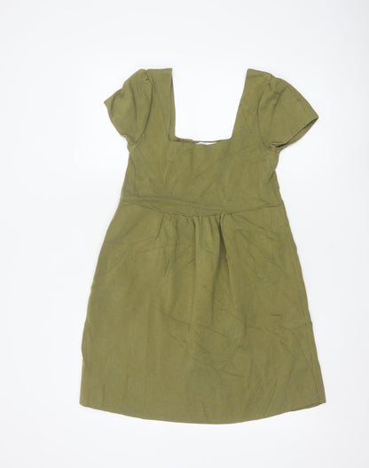 Zara Women Green Cotton A-Line Knee Length Dress Size 12