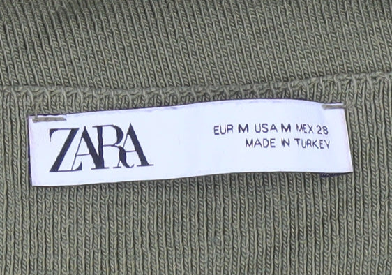 Zara Women Green Cotton A-Line Knee Length Dress Size 12