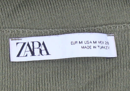 Zara Women Green Cotton A-Line Knee Length Dress Size 12