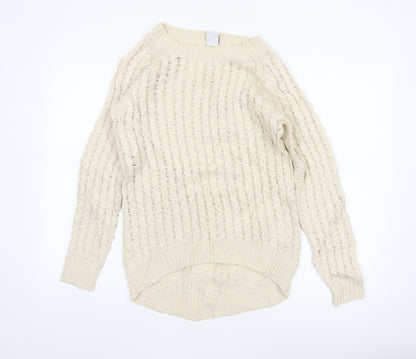 Vero Moda Women Beige Knit Long Sleeve Basic Pullover Sweater S