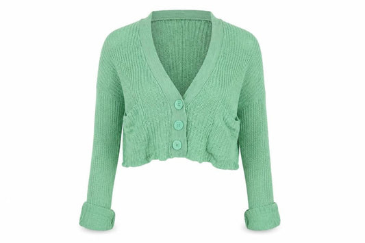 QED London Women's Green Long Sleeve Cropped Cardigan Size 12