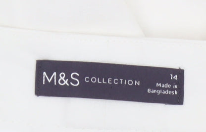 Marks and Spencer Women White Size 14 Straight Trousers