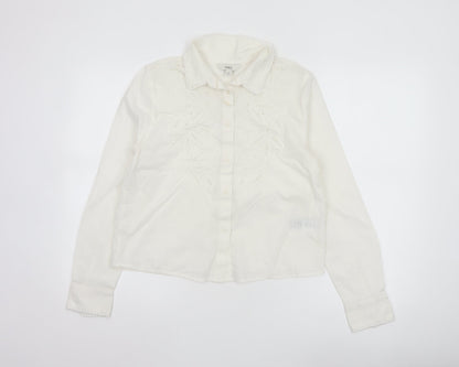 Marks and Spencer Womens White Embroidered Cotton Button-Up Blouse Size 6