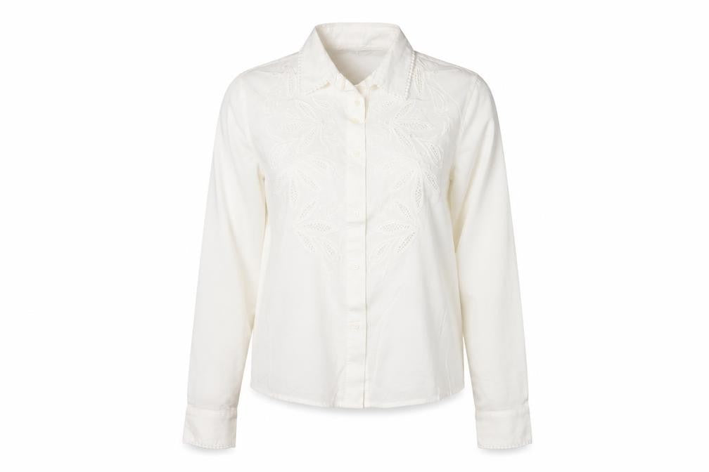 Marks and Spencer Womens White Embroidered Cotton Button-Up Blouse Size 6