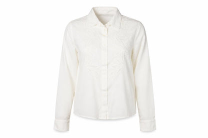 Marks and Spencer Womens White Embroidered Cotton Button-Up Blouse Size 6