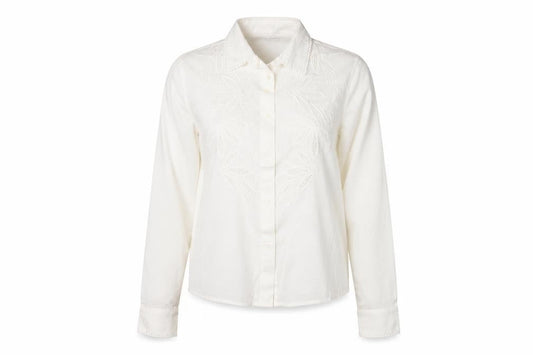Marks & Spencer Womens White Embroidered Cotton Button-Up Blouse Size 6