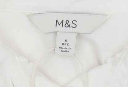 Marks and Spencer Womens White Embroidered Cotton Button-Up Blouse Size 6