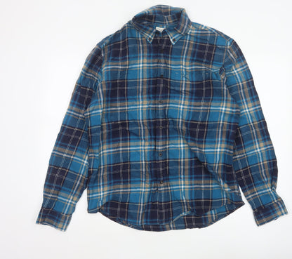 Marks and Spencer Men's Blue Plaid Cotton Flannel Shirt L Long Sleeve