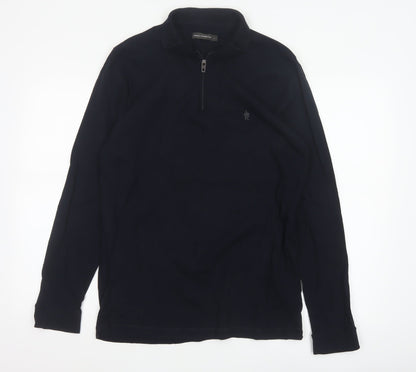 French Connection Men's Black Long Sleeve 1/4 Zip Cotton Polo L