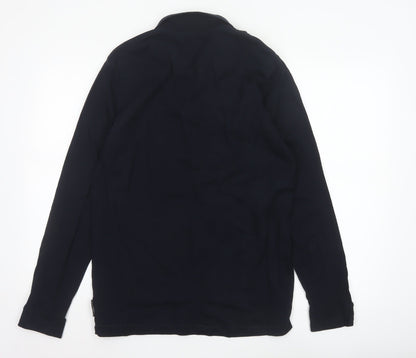 French Connection Men's Black Long Sleeve 1/4 Zip Cotton Polo L