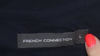 French Connection Men's Black Long Sleeve 1/4 Zip Cotton Polo L