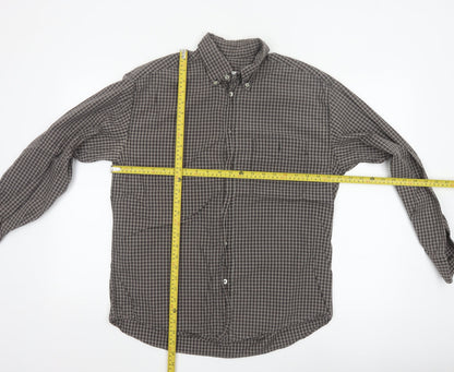 Wampum Mens Brown Checked Button-Up Long Sleeve Casual Shirt M