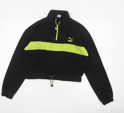 Puma Womens Black & Neon Green 1/4 Zip Pullover Sweatshirt Size M