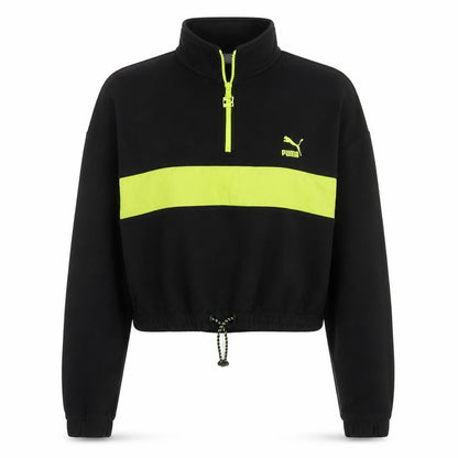 Puma Womens Black & Neon Green 1/4 Zip Pullover Sweatshirt Size M