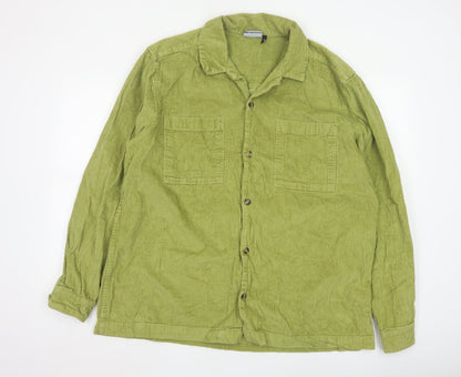 ASOS Design Men's Green Corduroy Button-Up Shirt 2XL Regular Fit Cotton