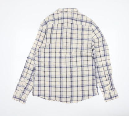 Marks and Spencer Men's Blue Check Linen Blend Regular Fit Shirt M