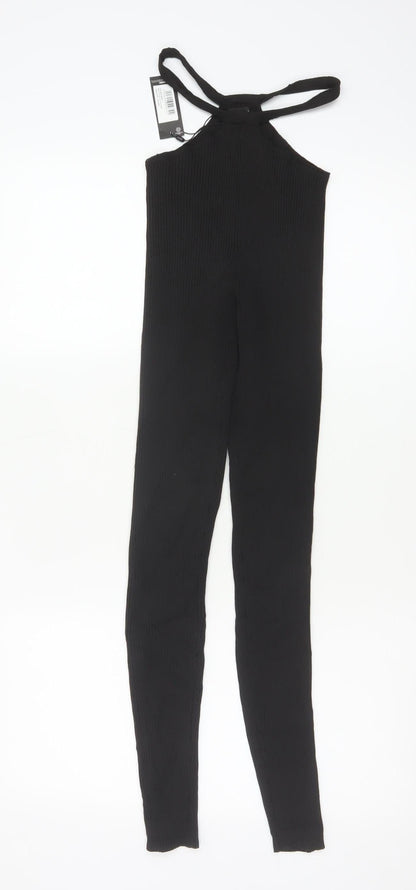 PrettyLittleThing Women Black XS Ribbed Skinny Trousers