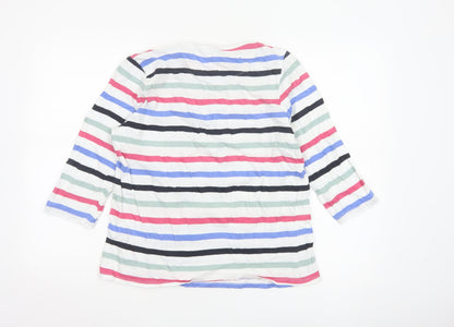 Cotton Traders Women's Multicoloured Striped 3/4 Sleeve Cotton T-Shirt Size 16