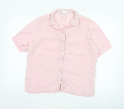 Marks and Spencer Women's Pink Linen Short Sleeve Button-Up Shirt UK 16