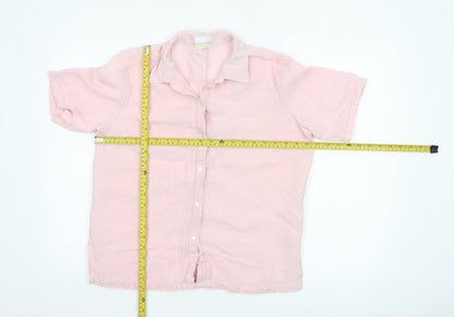 Marks and Spencer Women's Pink Linen Short Sleeve Button-Up Shirt UK 16