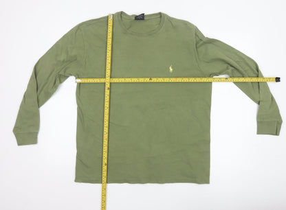 Ralph Lauren Men's Green Long Sleeve Cotton Crew Neck Top M