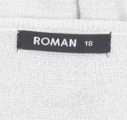 Roman Women Silver Viscose Metallic Open Knit Cardigan Size 18