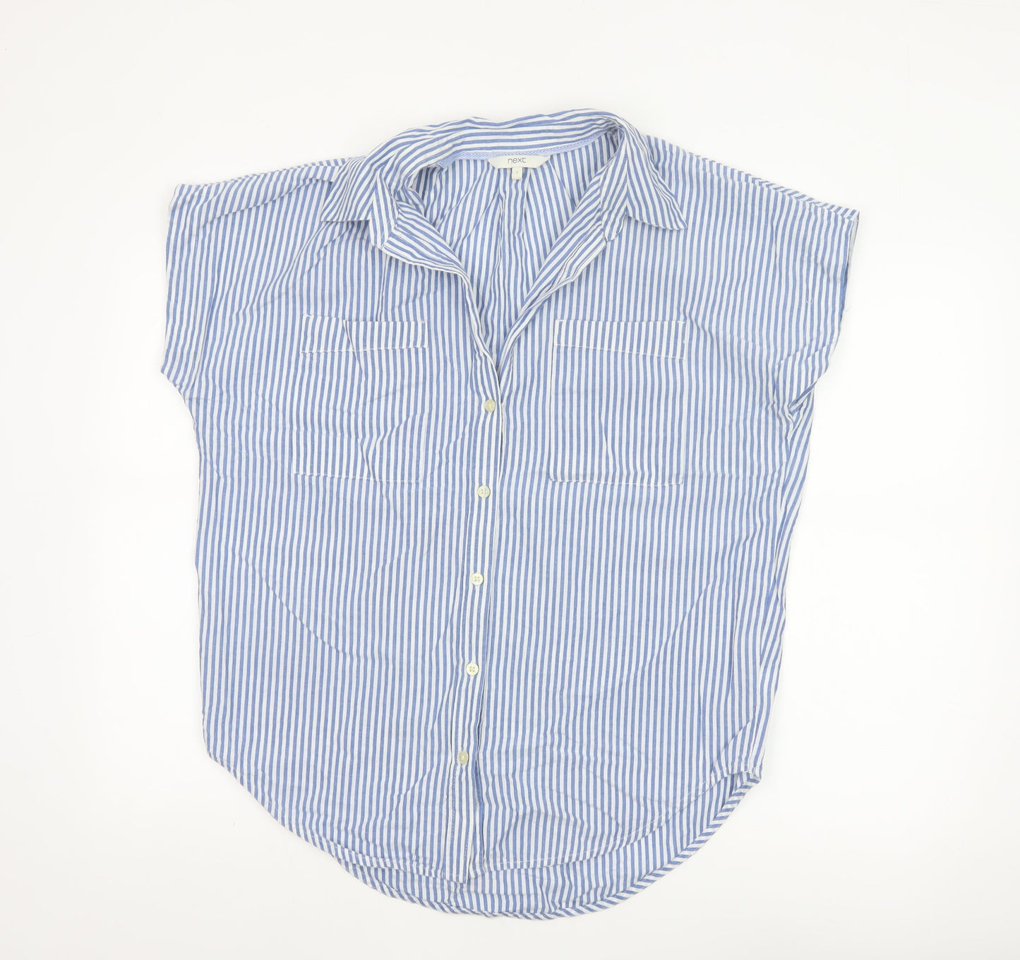 Next Women Blue Striped Cotton Button-Up Shirt Size 10