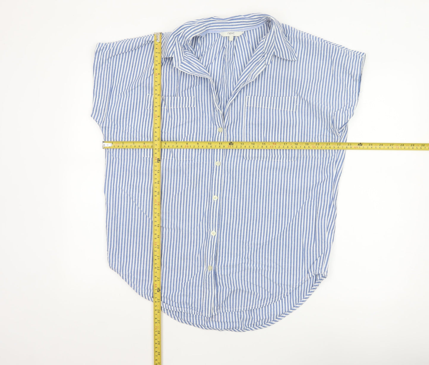 Next Women Blue Striped Cotton Button-Up Shirt Size 10