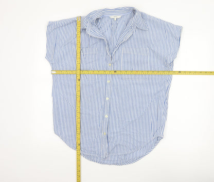 Next Women Blue Striped Cotton Button-Up Shirt Size 10