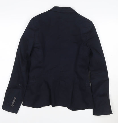Zara Women Blue Cotton Blend One-Button Blazer Size 12