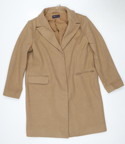 Marks and Spencer Women Beige Size 16 Long Coat Lined Wool Blend Classic Style