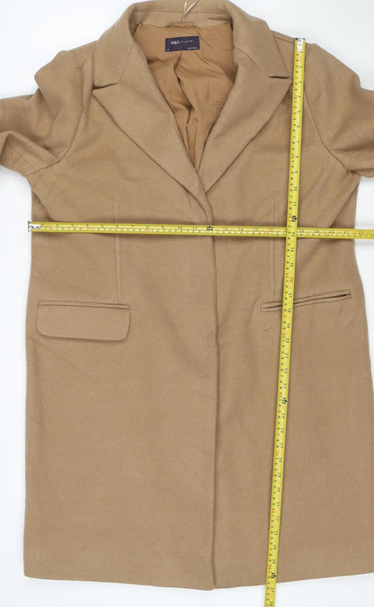 Marks and Spencer Women Beige Size 16 Long Coat Lined Wool Blend Classic Style
