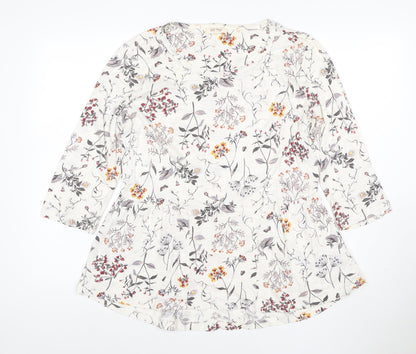 Fat Face Womens Ivory Floral 3/4 Sleeve Tunic Top Size 14