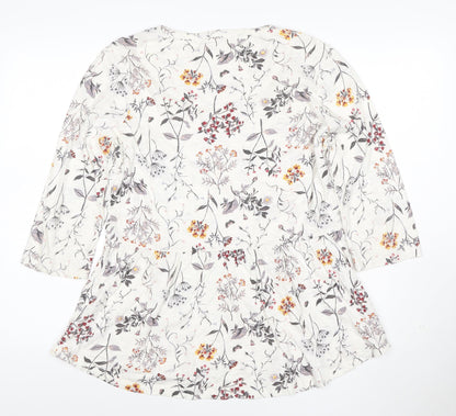 Fat Face Womens Ivory Floral 3/4 Sleeve Tunic Top Size 14