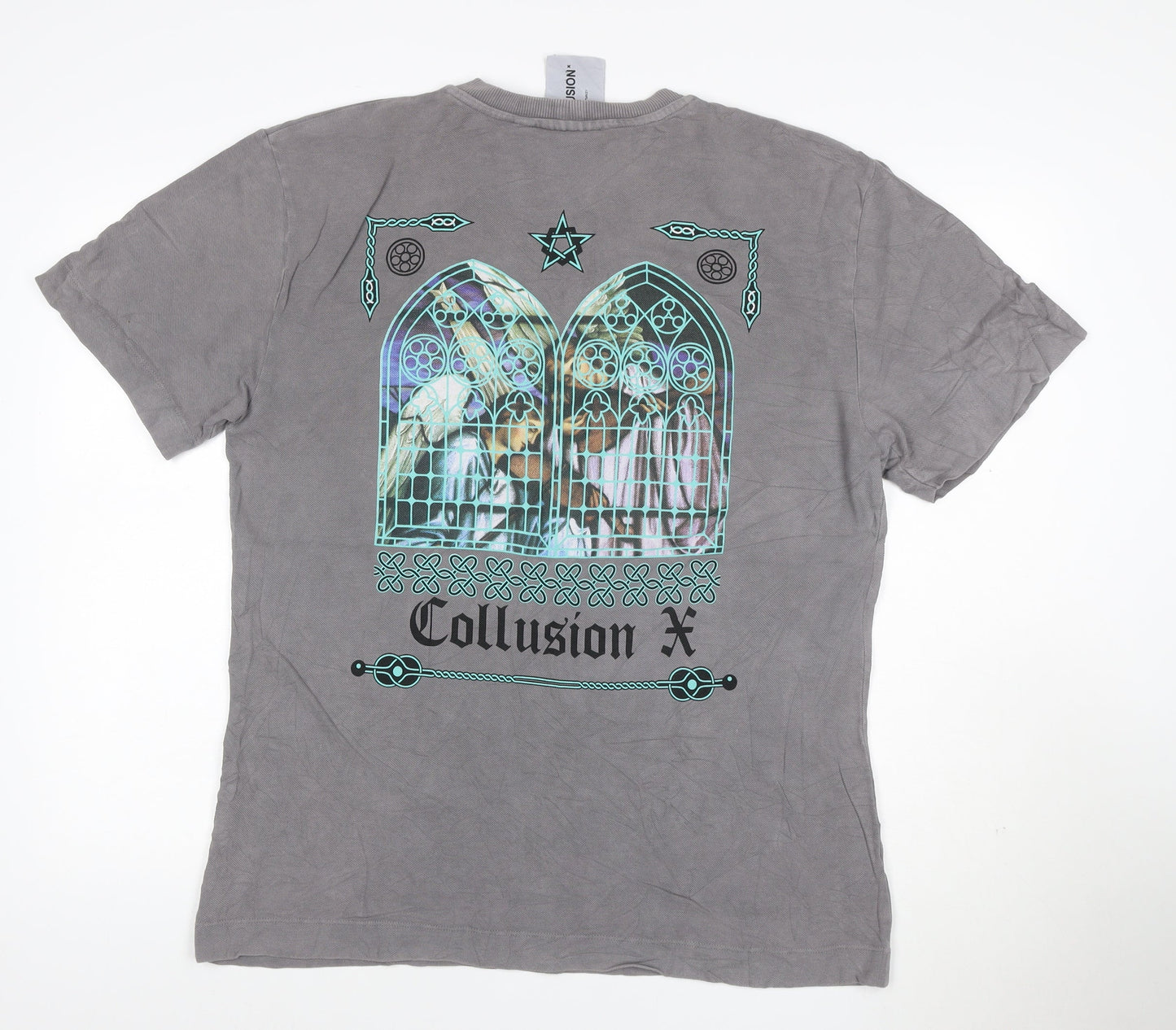 Collusion Men Grey Gothic Art Graphic Print Cotton T-Shirt M