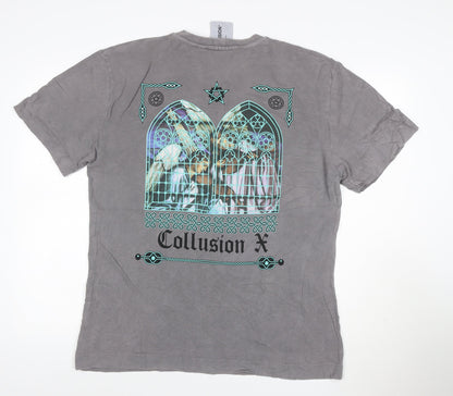 Collusion Men Grey Gothic Art Graphic Print Cotton T-Shirt M