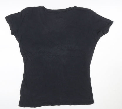 Nike Womens Black Slim Fit Cotton V-Neck T-Shirt Size M