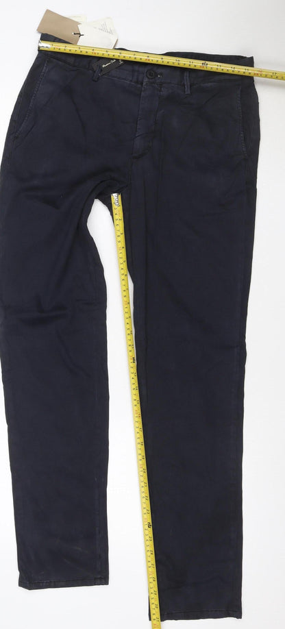 Massimo Dutti Men's Blue Regular Fit Cotton Chino Trousers Size 32