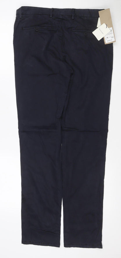 Massimo Dutti Men's Blue Regular Fit Cotton Chino Trousers Size 32