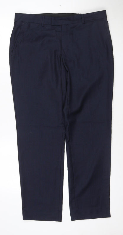 Jaeger Men's Blue Wool Dress Trousers M Regular Fit