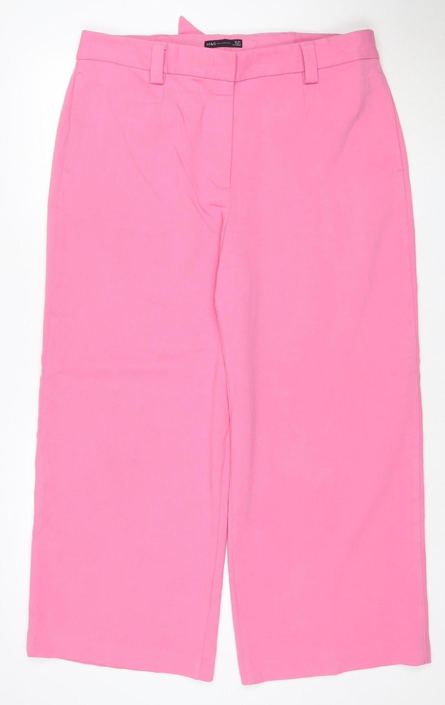 Marks and Spencer Womens Pink Cropped Wide-Leg Trousers Size 18