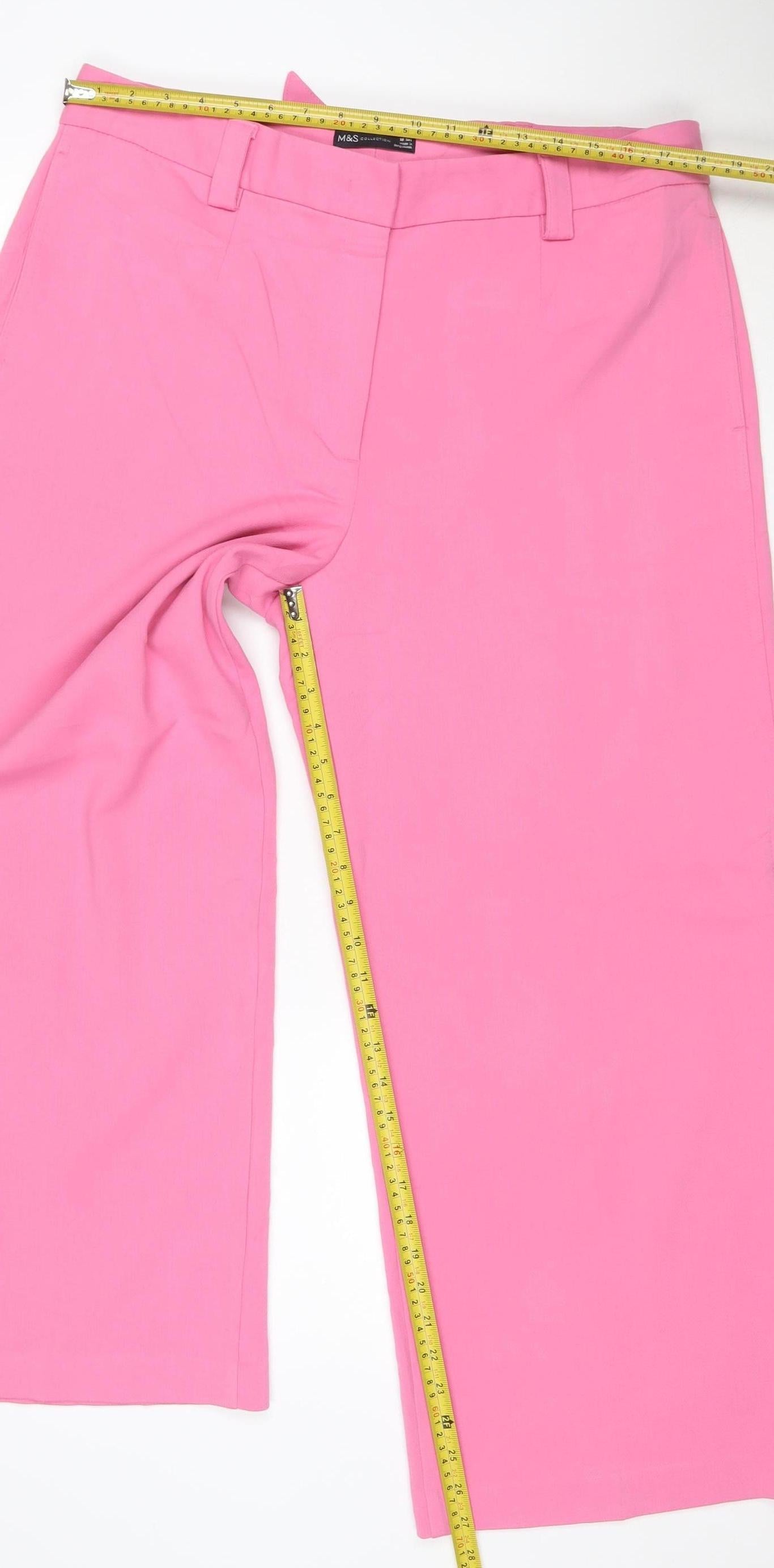 Marks and Spencer Womens Pink Cropped Wide-Leg Trousers Size 18