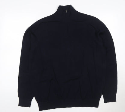 Marks and Spencer Mens Blue XL Merino Wool Half Zip Jumper