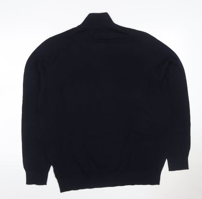 Marks and Spencer Mens Blue XL Merino Wool Half Zip Jumper