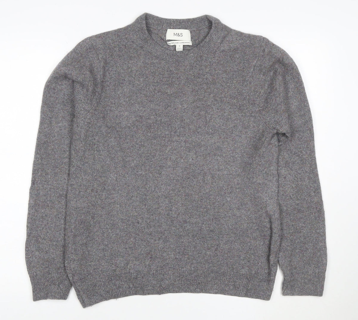 Marks and Spencer Mens Grey Wool Crew Neck Jumper M
