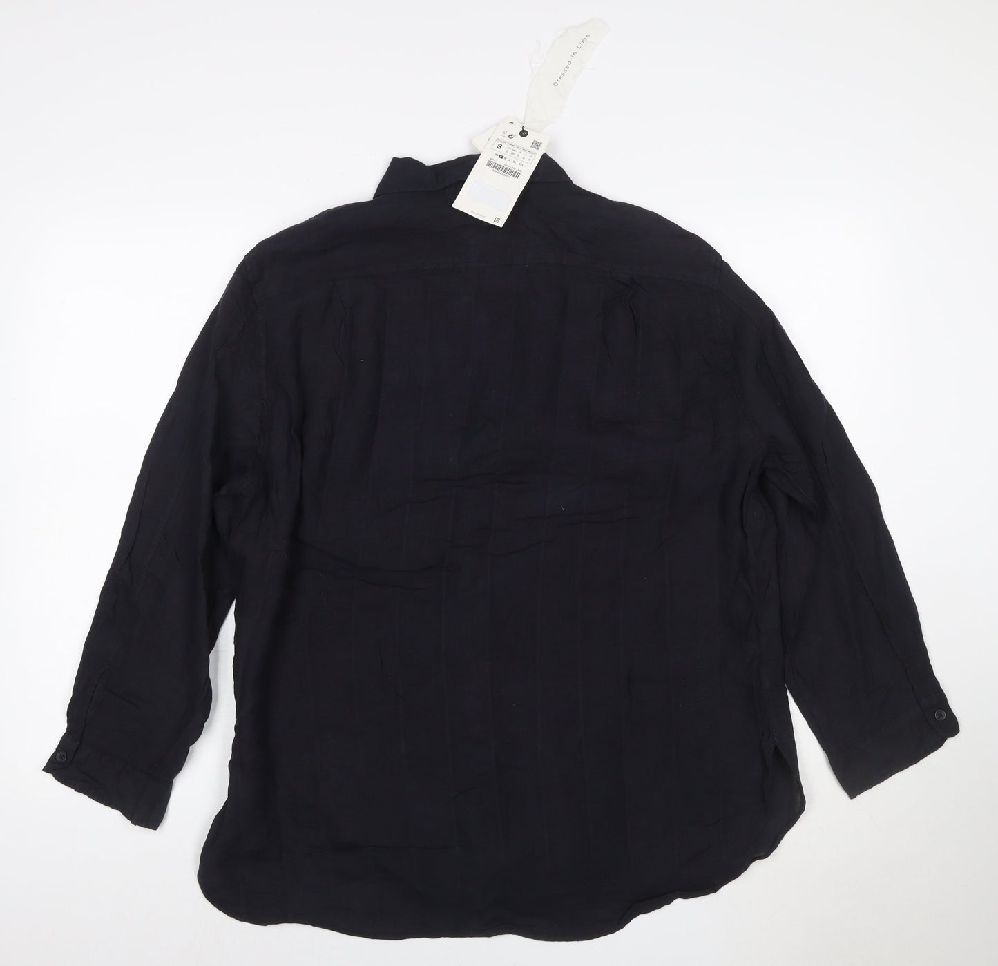 Zara Men's Black Linen Long Sleeve Button-Up Shirt Size S