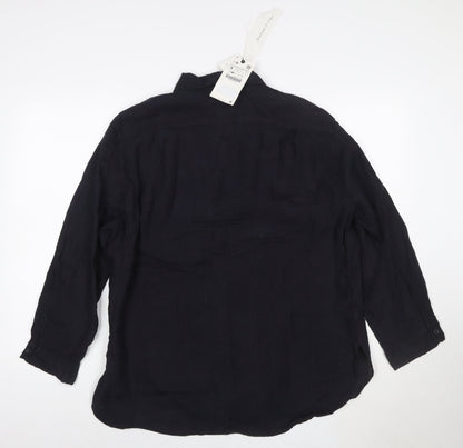 Zara Men's Black Linen Long Sleeve Button-Up Shirt Size S