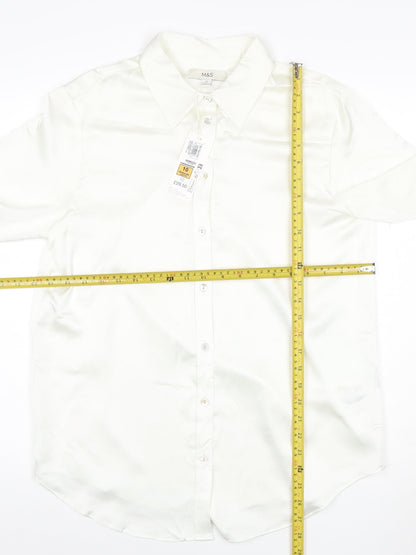 Marks and Spencer Women White Button-Up Blouse Size 10 Regular