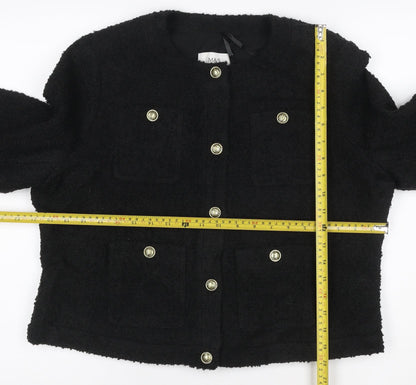 Marks and Spencer Women's Black Tweed Short Button Jacket Size 14